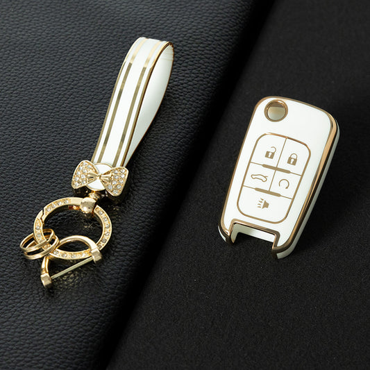 CED5T1 White-Gold Plating Gold/Silver Edge 5-Button TPU Key Cover for Chevrolet Cruze Camaro Buick Regal Excelle, Protective Key Case
