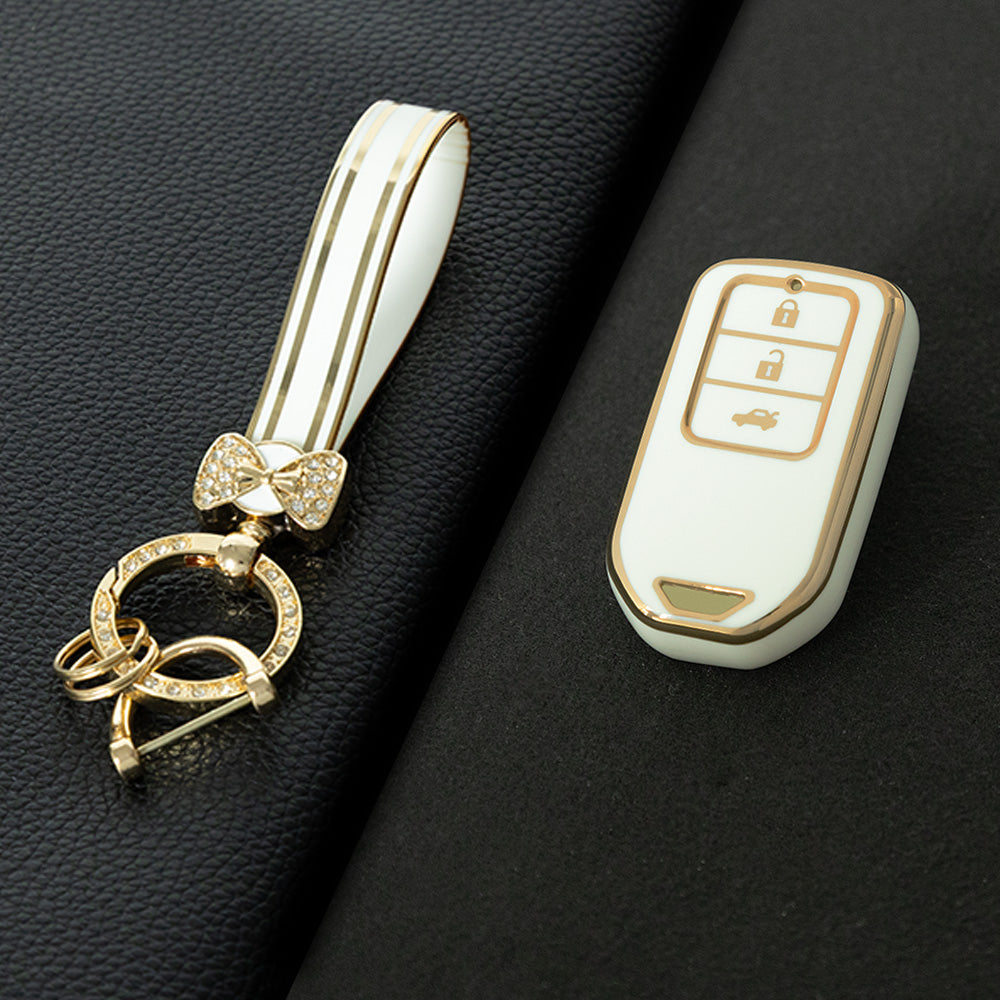 HOA1T1 White-Gold Plating Car Key Cover For Honda Car Key Cover New TPU Car Remote Key Case Cover 2/3/4/5 Buttons Car Key Protector Holder