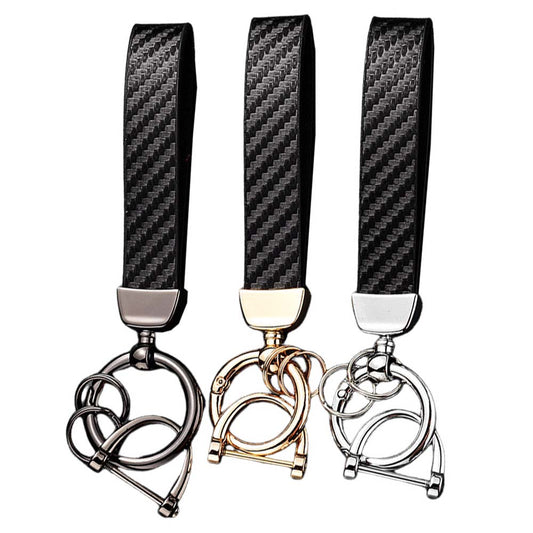 Carbon Fibre Pattern Car Keychain Personalised LOGO Colour Printing Key Chain Anti-lost Leather Key Ring Pendant