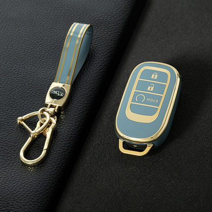 HOB3T1 Granny Grey-Gold Plating Car Key Cover TPU Remote Key Fob Cover 4-button Car Key Case Protective Accessories Suitable for Honda Accord Civic HR-V CR-V Pilot Odyssey