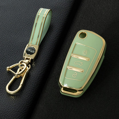 AUD1T1 Green-Gold Plating Car Key Cover For Audi Q3 Q7 Q5 TT Q2L A3 A1 Fold Key Rings Keychain Bag
