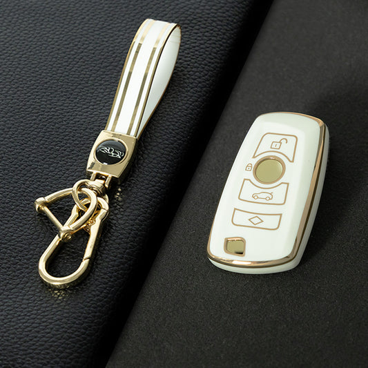 BMC1T1 White-Gold Plating Car Key Cover BMW Car Key Case Cover TPU Flip Remote Accessory for 1 2 3 4 5 6 7 X3 X4 X5 X6 F36 F25 F26 F30 F34 F10 F07 F20 Z10 G30