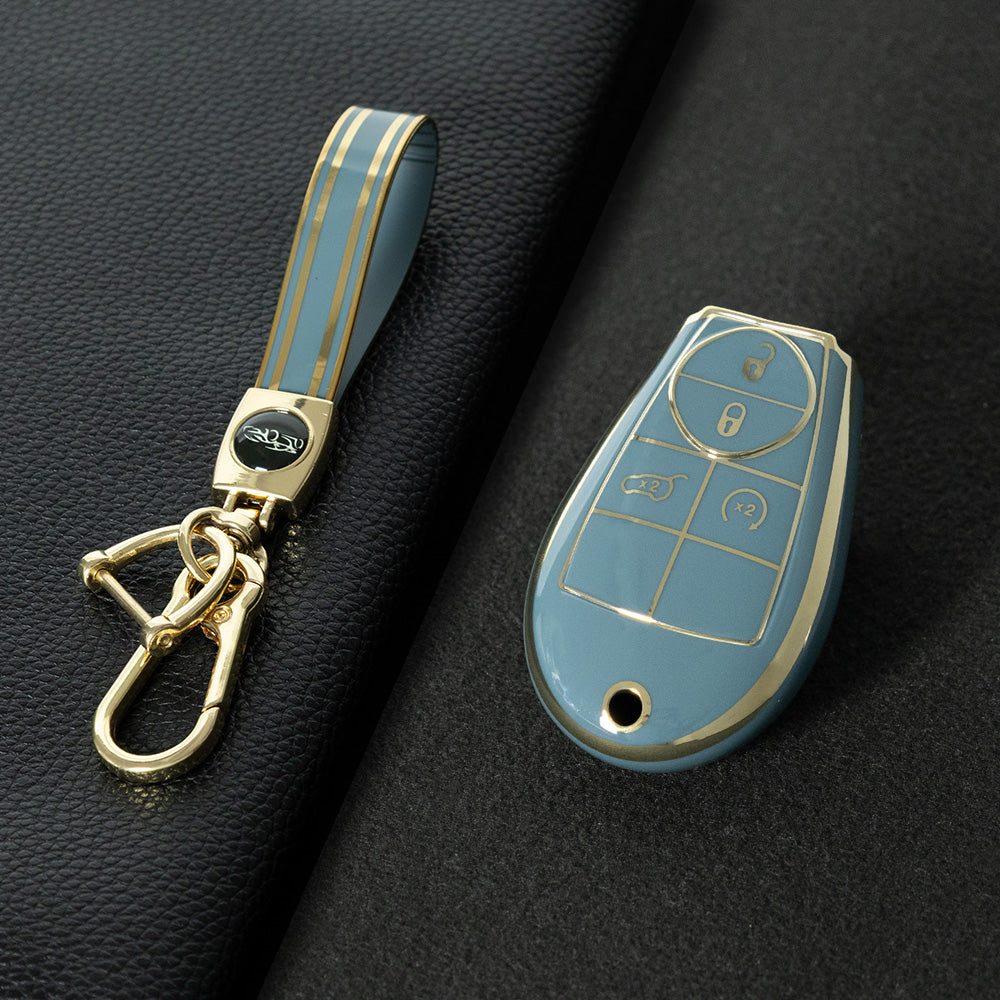 JEC9T1 Granny Grey-Gold Plating TPU Car Key Case Cover for Dodge Challenger Charger Magnum Journey Ram Jeep Commander Grand Cherokee Chrysler 300