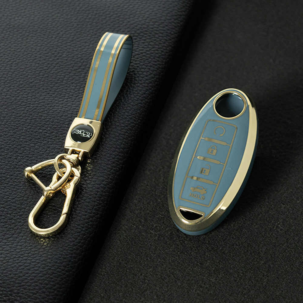 NIB4T1 Granny Grey-Gold Plating Car Key Cover for Nissan Note Qashqai Pathfinder Rogue Versa Murano Infiniti Q50 Accessories Car Key