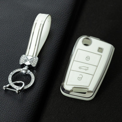 VOA1T1 White-Silver Plating Car Key Cover For Volkswagen Golf 3 buttons