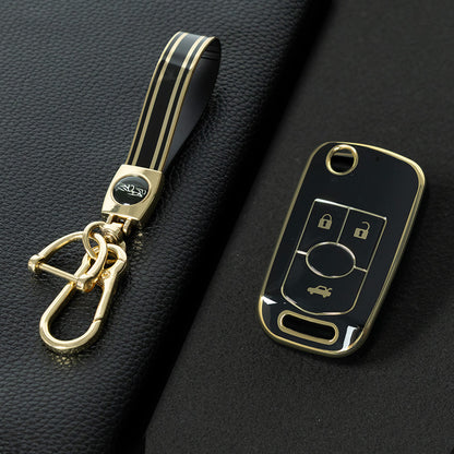BUD1T1 Black-Gold Plating TPU Premium Soft Car Key Case Cover Shell for Buick Old LaCrosse 06 07 08 Year Fold Protection Key Rings Keychain Bag Accessory