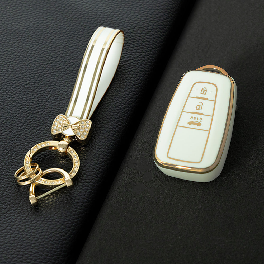 TOB1T1 White-Gold Plating Car Key Cover For Toyota Rav4 Corolla CHR Verso Hilux Chaveiro Keyless Bag Car Accessories Key Cover TPU