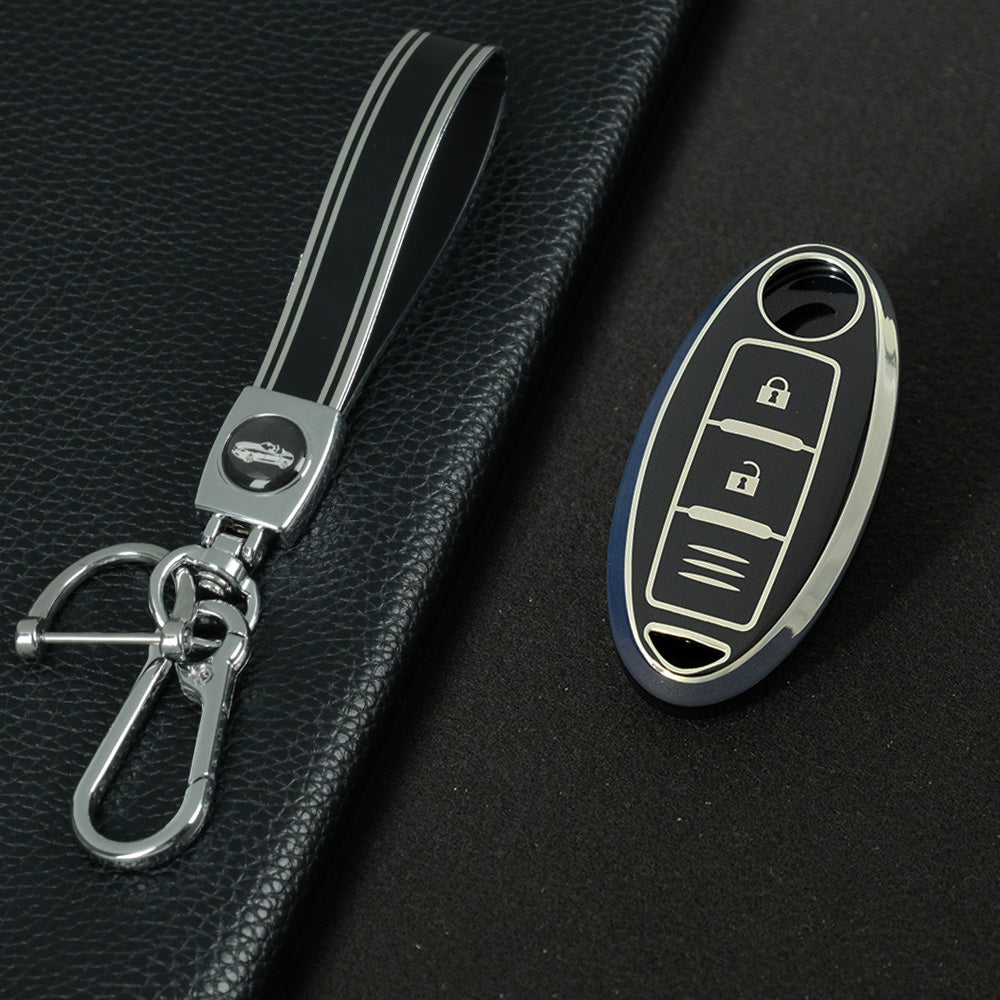 NIB1T1 Black-Silver Plating Car Key Cover For Nissan X-Trail Qashqai Sylphy Altima