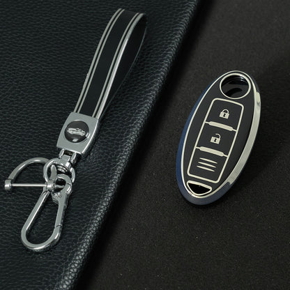 NIB1T1 Black-Silver Plating Car Key Cover For Nissan X-Trail Qashqai Sylphy Altima