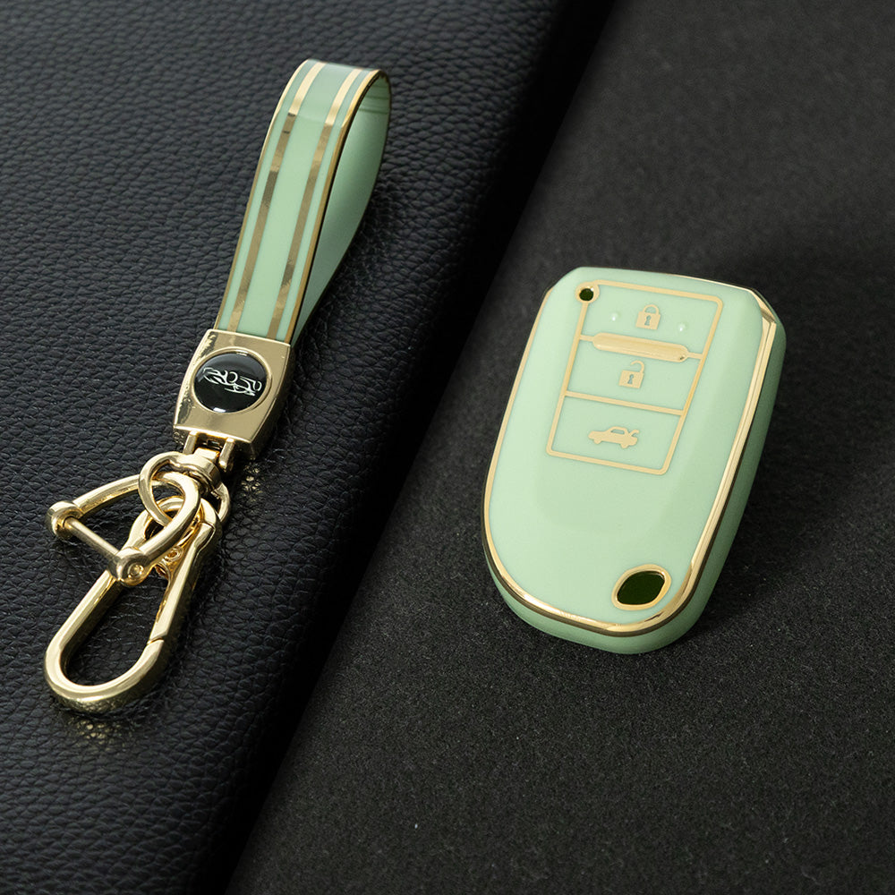 TOI1T1 Green-Gold Plating 3 Buttons TPU Car Key Cover Case for Toyota Yaris HAIs 2020 Hiace 200 Sienta