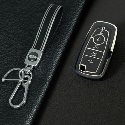 FOB4T1 Black-Silver Plating Car Key Cover Car Key Case Cover for Ford Fiesta Mk8 MK3 MK7 Puma Focus 2 3 MK3 Mk4 Mondeo Mk5 Mk4 Explorer Ecosport Kuga C MAX Bronco Mustang