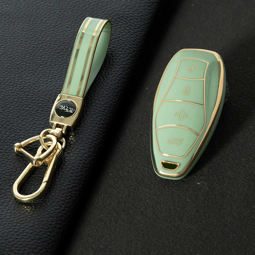 HND1T1 Green-Gold Plating Car Key Cover For  Hongqi H5 Keycase, Brand New HQ9 Hongqi Car High-end Key case Buckle keychain