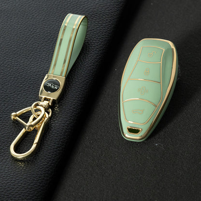HND1T1 Green-Gold Plating Car Key Cover For  Hongqi H5 Keycase, Brand New HQ9 Hongqi Car High-end Key case Buckle keychain