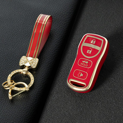 NIJ2T1 Red-Gold Plating TPU Car Key Cover for Nissan 350Z Maxima Sentra Armada Titan Kicks Murano