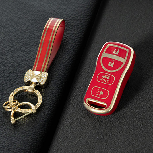 NIJ2T1 Red-Gold Plating TPU Car Key Cover for Nissan 350Z Maxima Sentra Armada Titan Kicks Murano