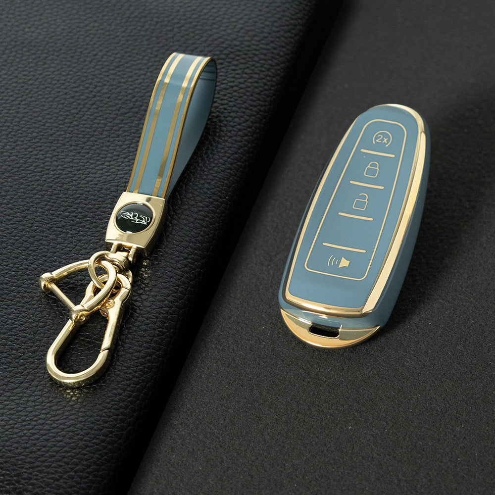 FOJ2T1 Granny Grey-Gold Plating TPU Car Key Case Cover for Ford 2011 2012 2013 EDGE Lincoln Navigator
