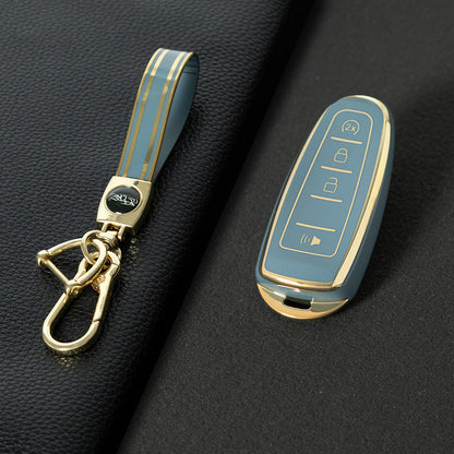FOJ2T1 Granny Grey-Gold Plating TPU Car Key Case Cover for Ford 2011 2012 2013 EDGE Lincoln Navigator