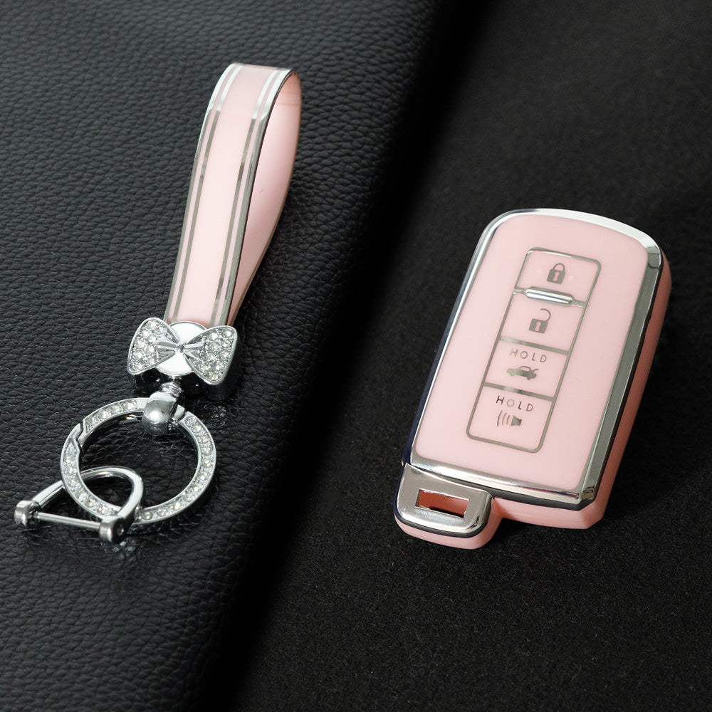 TOD6T1 Pink-Silver Plating Car Key Cover For Toyota Camry TPU Car Key Case Cover Bag Shell Fob Protector 4 Button TPU Car Remote Key Fob Cover Case