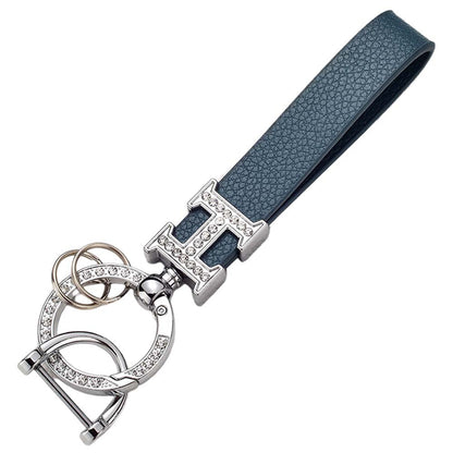 New Creative H-Shaped Diamond-Encrusted Eco-friendly Leather Keychain for Car