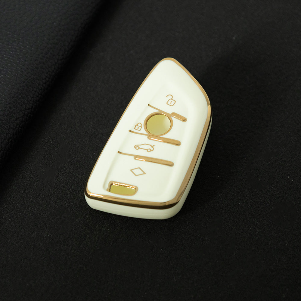 BMB1T1 White-Gold Plating Car Key Cover For BMW 1 2 3 4 5 6 7 Series X1 X2 X3 X5 X6 X7 Smart Key Ring Holder Keychain Car Accessories