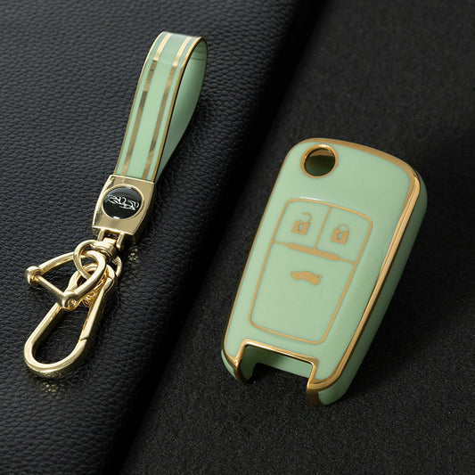 CED1T1 Green-Gold Plating 3 Button Soft TPU Car Key Case For Buick/Opel For Chevrolet Cruze Epica Lova Camaro Impala Aveo Malibu Sail Orlando