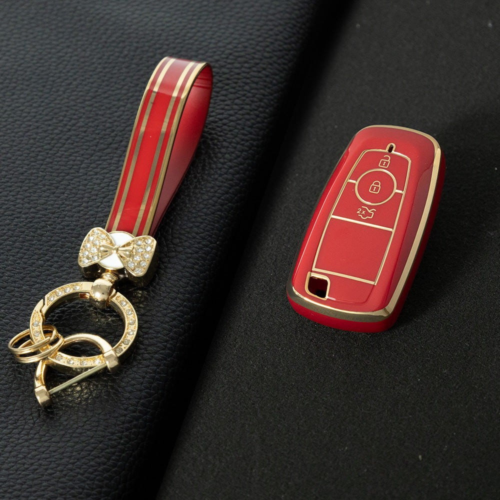 FOB1T1 Red-Gold Plating TPU Car Key Case Cover Holder for Ford Fusion Edge Mustang Explorer F150 F250 F350
