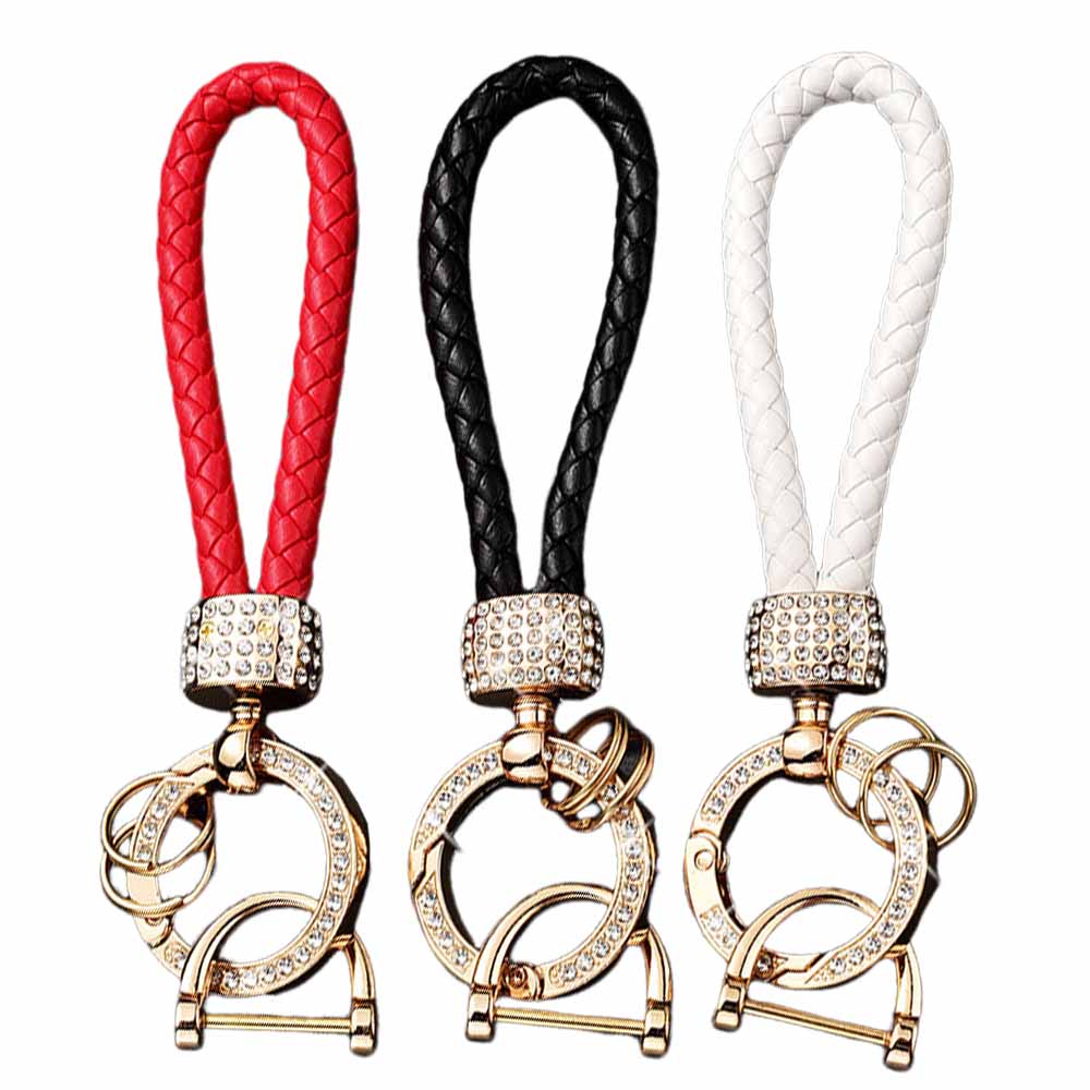 Hand-woven Keychain Rhinestones Horseshoe Keychain Fashion Car Lovers Circular Key Hanging Ornaments