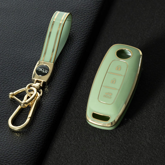 NIA2T1 Green-Gold Plating TPU Car Key Cover Car Key Case for Nissan Altima Murano Sentra Rogue Armada Pathfinder Infiniti FX35