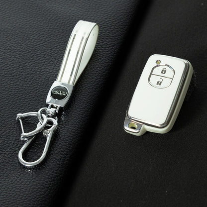 TOG2T1 White-Silver Plating Car Key Cover Soft TPU Car Key Case Cover for Toyota Camry Highlander Crown Prado Land Cruiser Vitz Prius Corolla Accessories