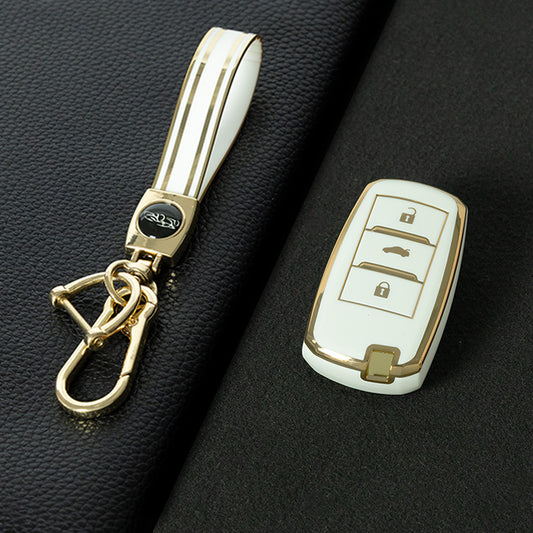 CHA1T1 White-Gold Plating Car Key Cover Premium Soft TPU Car Key Case Cover Shell for CHANGAN CS15 CS35 CS55 CS75 RAETON CC EADO LUMIN Key Rings Keychain Bag