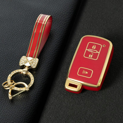 TOD5T1 Red-Gold Plating For Toyota Camry TPU Car Key Case Cover Bag Shell Fob Protector 3 Button