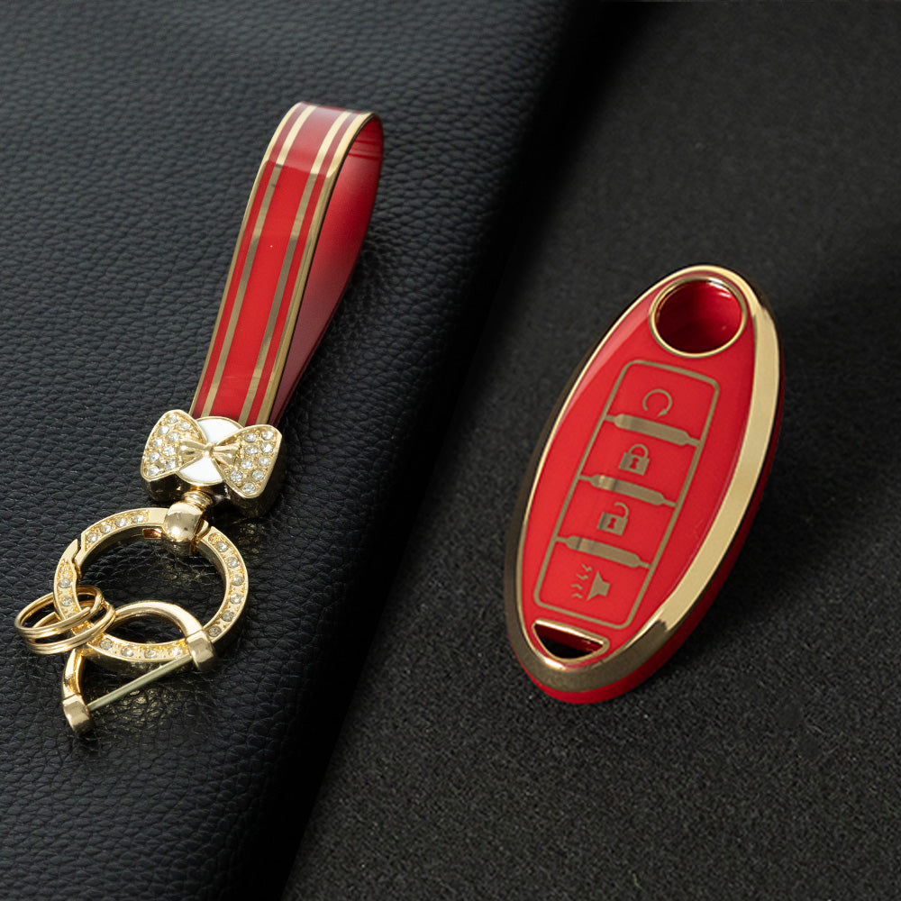 NIB7T1 Red-Gold Plating TPU Car Key Case Cover for Nissan Qashqai X-Trail T32 T31 Juke J10 J11 Kicks Tiida Pathfinder