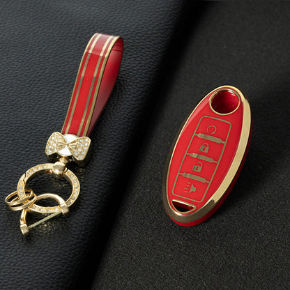 NIB7T1 Red-Gold Plating TPU Car Key Case Cover for Nissan Qashqai X-Trail T32 T31 Juke J10 J11 Kicks Tiida Pathfinder