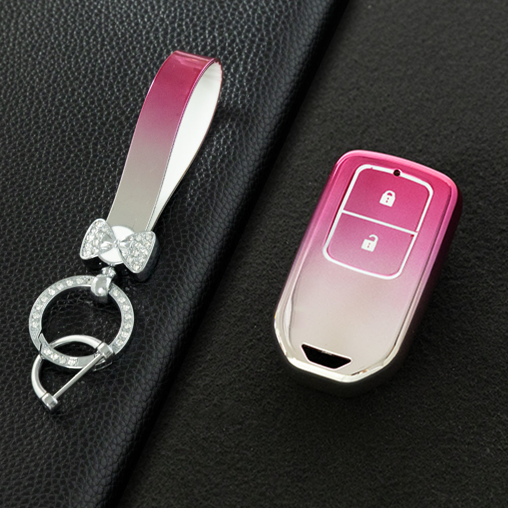 HOA2T1 Gradient Pink Car Key Cover 2/3/4/5-Button Full-Coverage TPU Key Cover for Honda CR-V/Accord/Civic/Fit/Jade/Odyssey - Anti-Scratch Protective Case