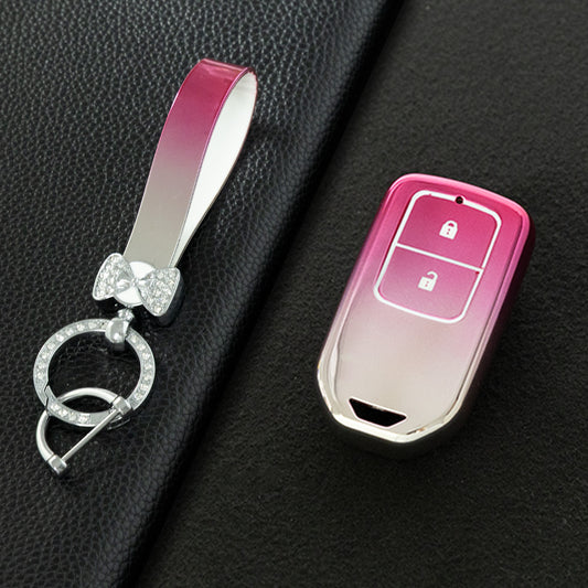 HOA2T1 Gradient Pink Car Key Cover 2/3/4/5-Button Full-Coverage TPU Key Cover for Honda CR-V/Accord/Civic/Fit/Jade/Odyssey - Anti-Scratch Protective Case