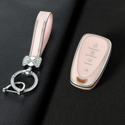 CEA2T1 Pink-Silver Plating Car Key Cover For CHEVROLET Cruze Spark Camaro Volt Bolt Trax Malibu Captiva Equinox Trax Tracker AVEO Lova TPU Car Key Case Key Cover