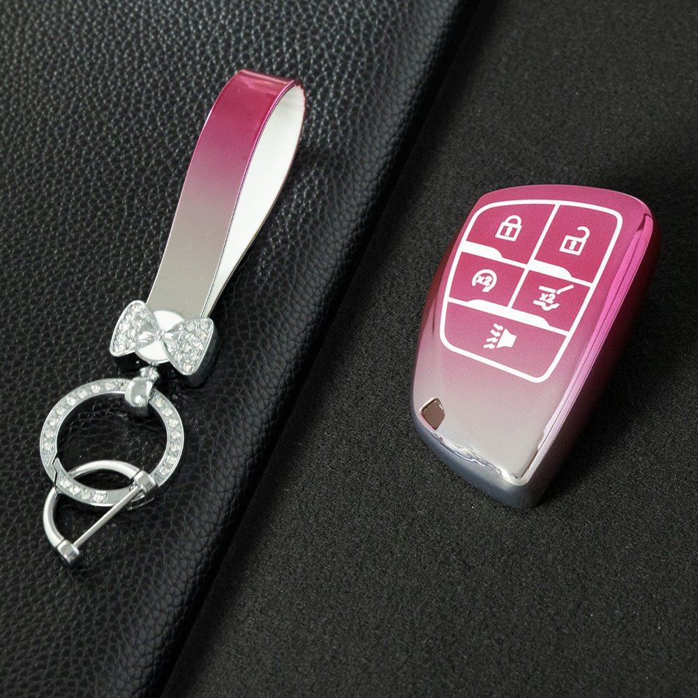 CEV3T1 Gradient Pink Car Key Cover Tpu Car Key Case Fob Cover Shell for Chevrolet Tahoe Suburban for GMC Yukon for Buick ENVISION S Plus Avenir 2020 2021 2022 2023