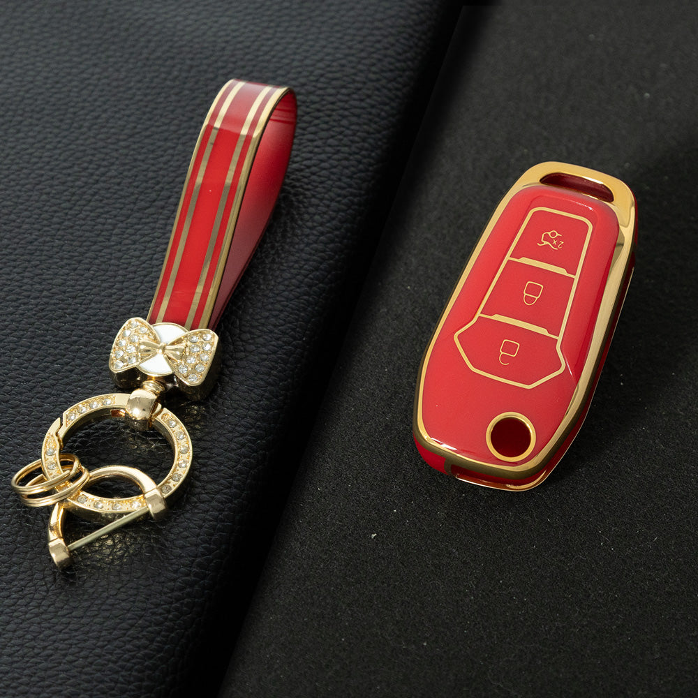 FOA1T1 Red-Gold Plating Car Key Cover Hot Sale TPU Car Key Case for Ford ESCORT Edge Taurus Ecosport Car Key Shell Cover