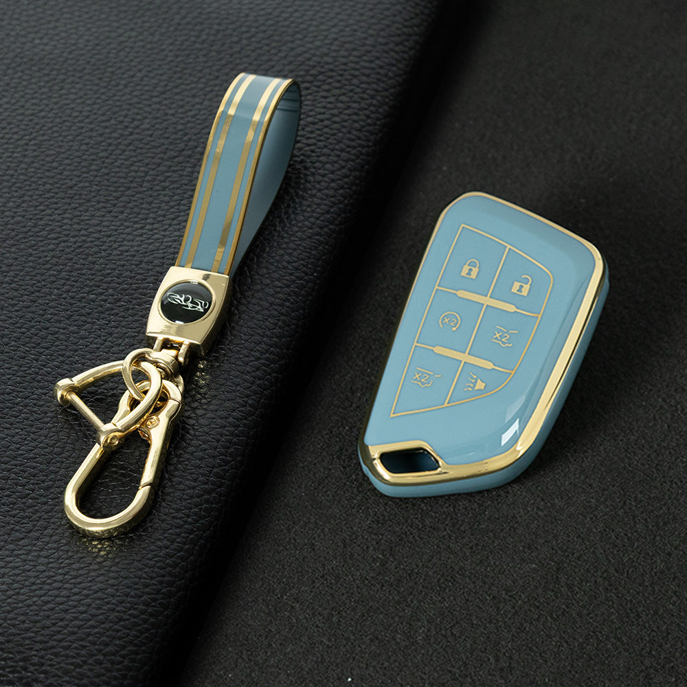 CAB2T1 Granny Grey-Gold Plating TPU Car Key Case for Cadillac ATS-L XTS XT4 XT5 XT6 CTS CT6 ATS 28T SRX Escalade