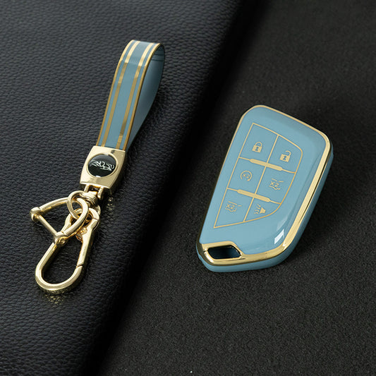 CAB2T1 Granny Grey-Gold Plating TPU Car Key Case for Cadillac ATS-L XTS XT4 XT5 XT6 CTS CT6 ATS 28T SRX Escalade
