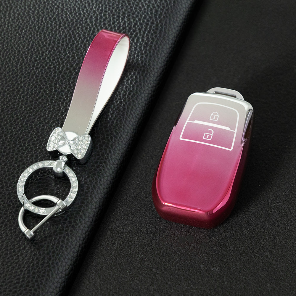 TOC2T1 Gradient Pink TPU Car Key Case Protection Cover Smart Key Shell Fob Cover Fit for Toyota Camry Corolla Prado Levin Crown RAV4