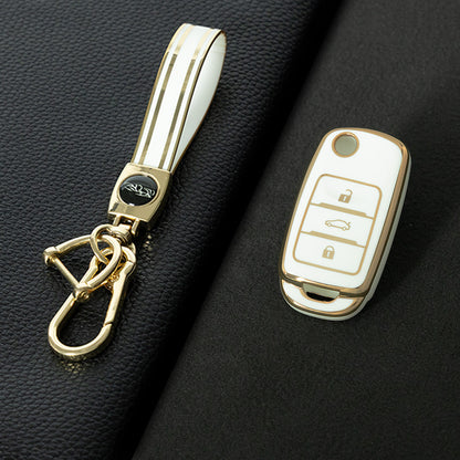 CHB1T1 White-Gold Plating Car Key Cover For Premium Soft TPU Car Key Case Cover  CHANGAN Benben E-Star CS15 CS35 CS55 EADO LUMIN Key Rings Keychain Bag