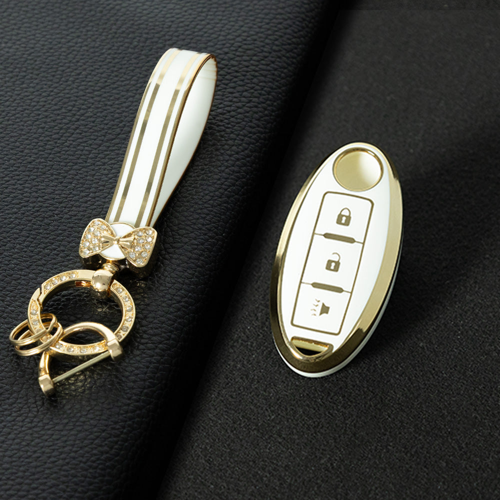 NIB2T1 White-Gold Plating Car Key Cover TPU Car Key Case Cover Key Fob Cover for Nissan Leaf Micra Qashqai J11 J10 X Trail T32 Versa Note Patrol Accessories