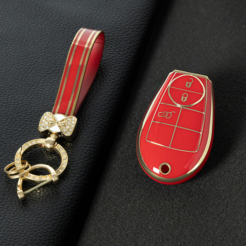 JEC1T1 Red-Gold Plating TPU Car Key Case Cover Fob for Dodge Challenger Charger Magnum Journey Ram Jeep Commander Grand Cherokee Chrysler 300