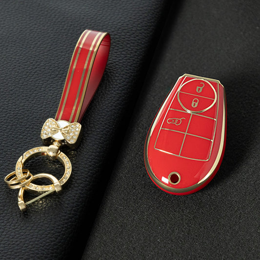 JEC1T1 Red-Gold Plating TPU Car Key Case Cover Fob for Dodge Challenger Charger Magnum Journey Ram Jeep Commander Grand Cherokee Chrysler 300