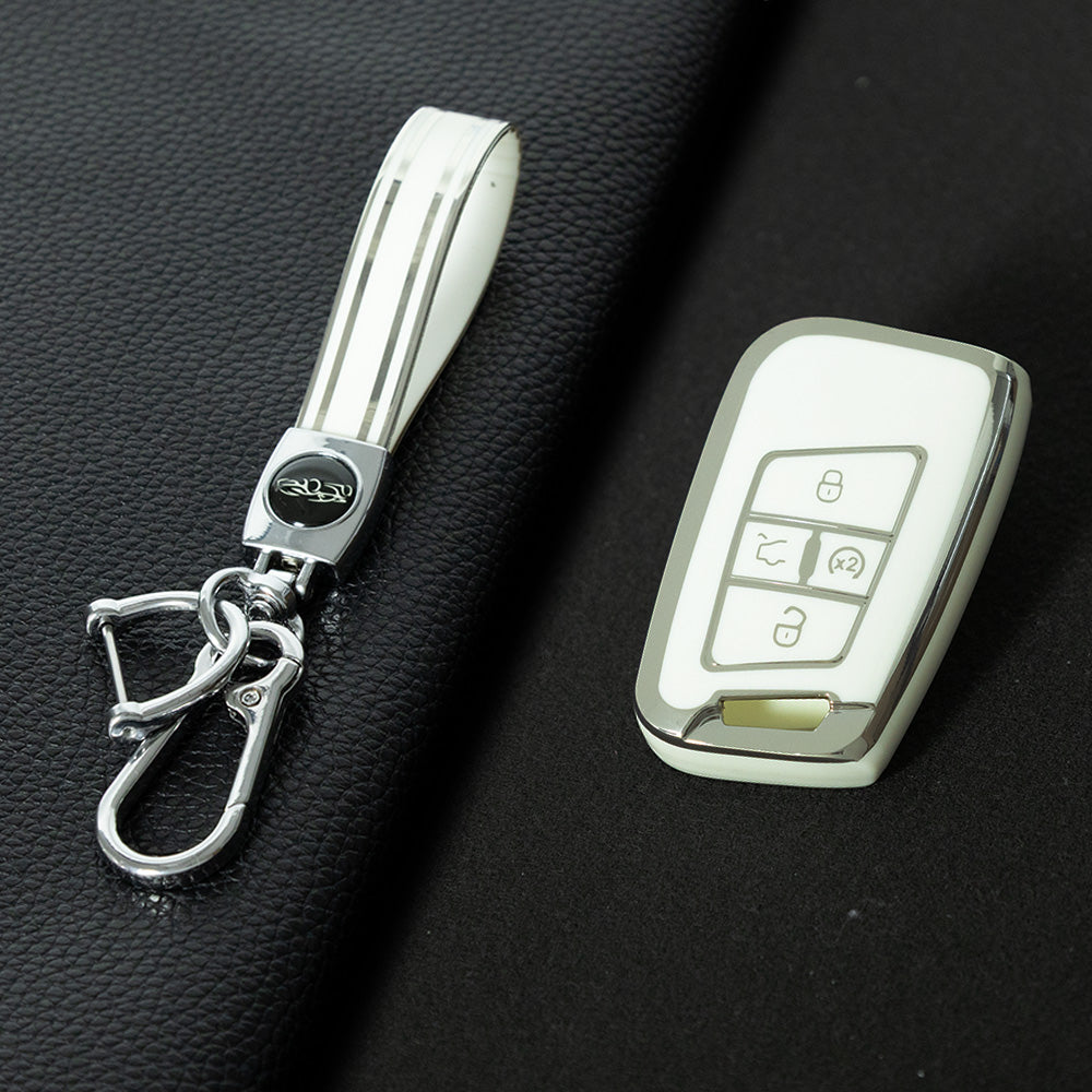 VOD2T1 White-Silver Plating TPU Car Key Case for VW Golf Tiguan Passat Lavida Jetta Bora Beetle Magotan Sagitar Santana Sharan