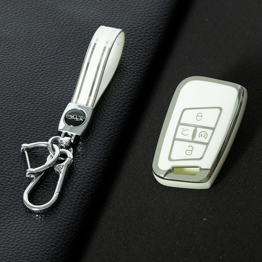 VOD2T1 White-Silver Plating TPU Car Key Case for VW Golf Tiguan Passat Lavida Jetta Bora Beetle Magotan Sagitar Santana Sharan