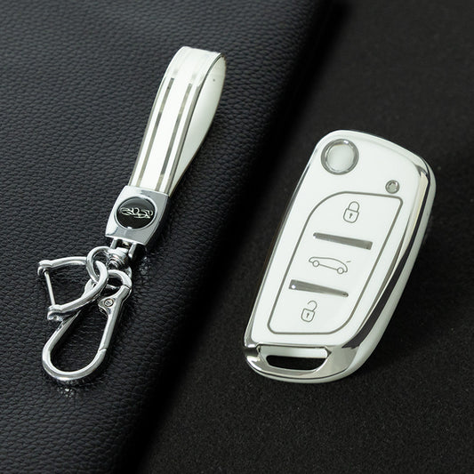 PUA1T1 White-Silver Plating Car Key Cover TPU Car Flip Key Case Cover Fob for Citroen C1 C2 C3 C4 C5 XSARA PICA for Peugeot 306 407 807 for DS DS3 DS4 DS5 DS6 Accessories