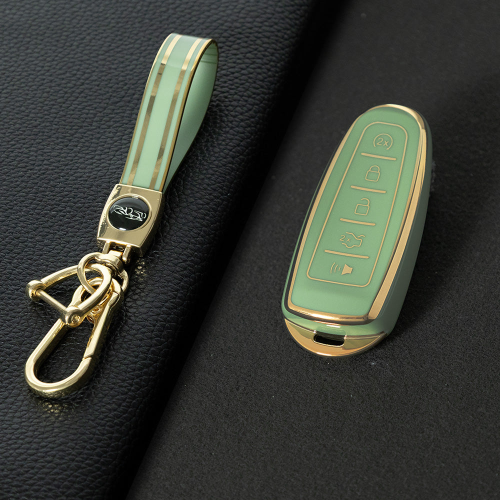 FOJ1T1 Green-Gold Plating Soft TPU Car Remote Key Case Cover Shell for Ford Fusion Fiesta Mondeo Ecosport Kuga Escort Everest Ranger F150 Protector Holder