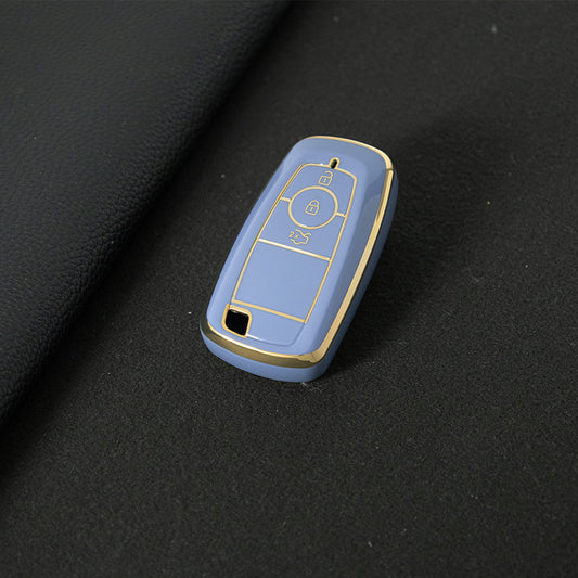FOB1T1 Blue-Gold Plating TPU Car Key Case Cover Holder for Ford Fusion Edge Mustang Explorer F150 F250 F350